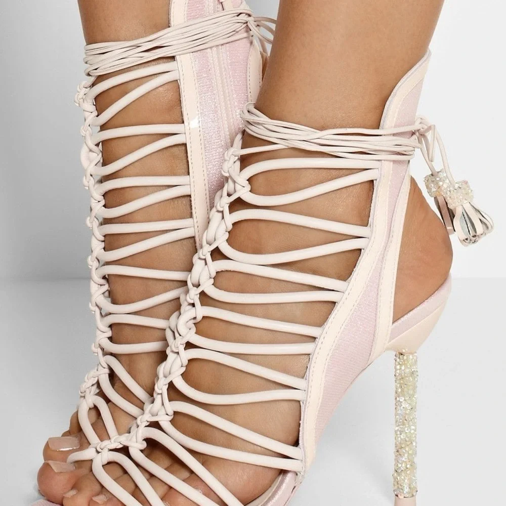 Sophia Webster LACEY pink glitter crystal tassels multi strap sandal hee… - Picture 2 of 9